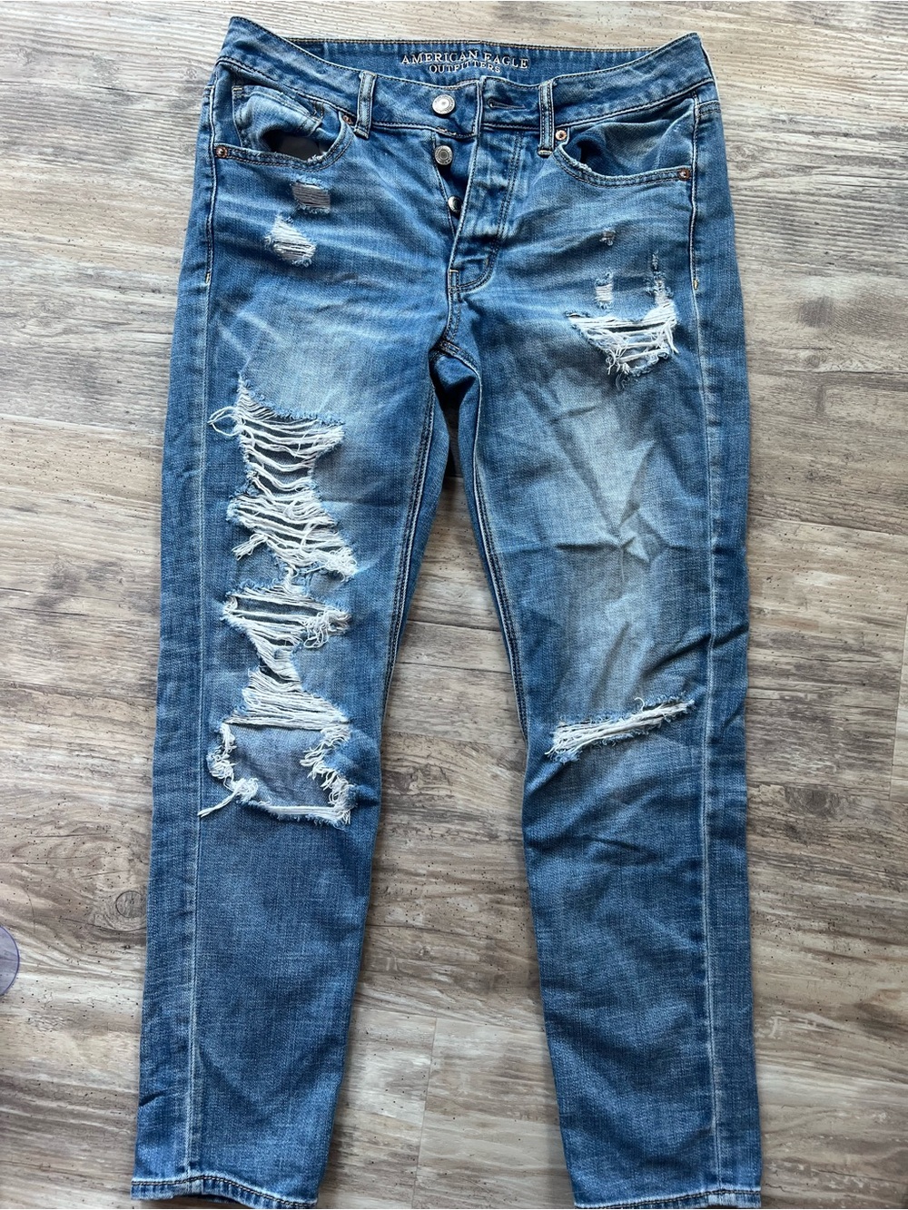 American Eagle Outfitters Womens Tom Boy Fit Ripped Blue Skinny Jeans